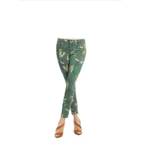 Cabi 766 Green Camo Pattern Skinny Ankle Zip Jeans Size 6 Women’s - Picture 1 of 11